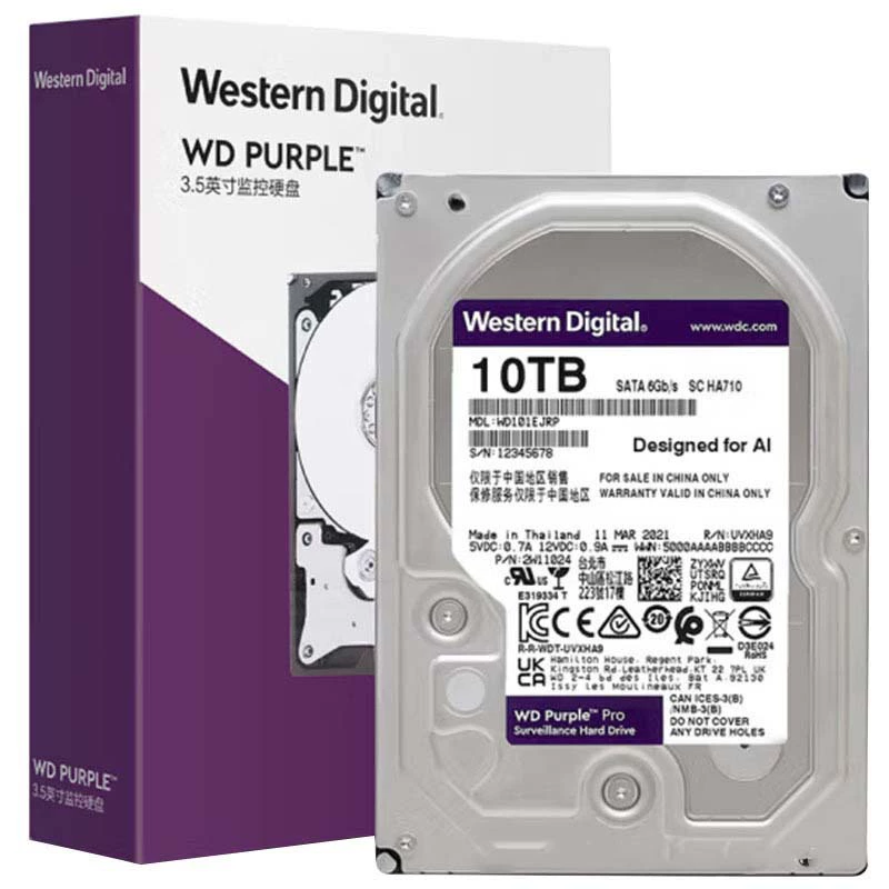 Жесткий диск WD Purple PRO 10TB для видеонаблюдения 7200 rpm механический диск SATA безопасность WD101EJRP