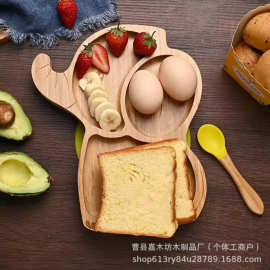 实木托盘家用创意早餐盘儿童餐盘动物造型水果面包零食木质托盘