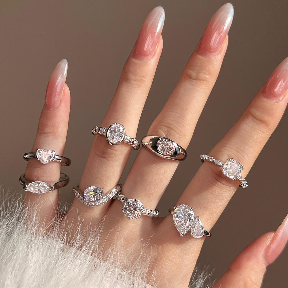 2g Weight Zircon Inlay Material Rings Classification 5, 9 Ring Size Holiday, Daily Occasion 925 Sterling Silver Material Geometric Pattern 2025 Spring and Summer Season Women's Gender Elegant, Simple Style Style 925 Sterling Silver Zircon Geometric Rings 925 Sterling Silver Rings 2