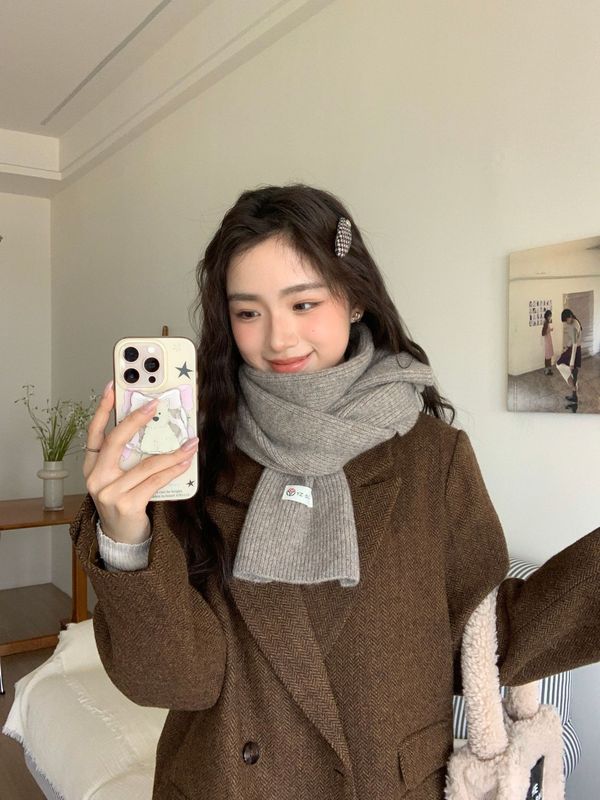 韩系安可拉红~纯色围巾女 冬季氛围感新年红色针织毛线高级感围脖|undefined