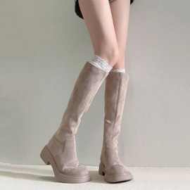 OMG!!小鸟腿天菜!嘎嘎好看弹力瘦瘦高筒靴绒面长靴图片色单里成年