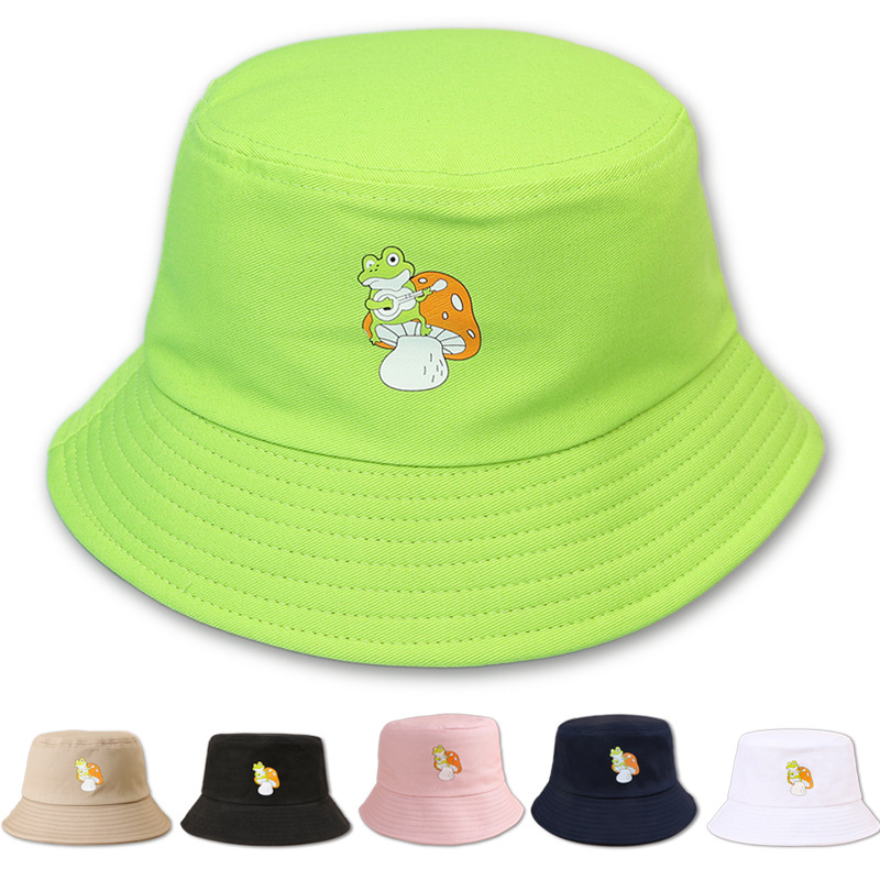 Sombrero tipo pescador versátil para parejas, modelo 2022, con diseño de rana y hongo, protección solar, ala ancha.