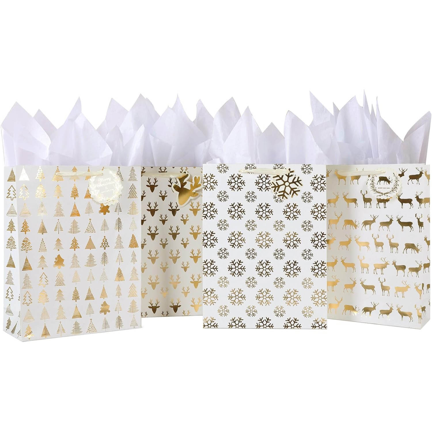 亚马逊款圣诞节小鹿雪花礼品袋带薄纸礼品袋适合购物派对婚礼送礼