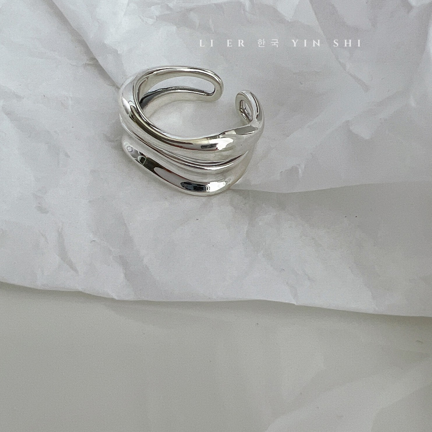 韓國風重工戒指雙層波浪開口食指戒個性不規則縷空素圈情侶指環潮