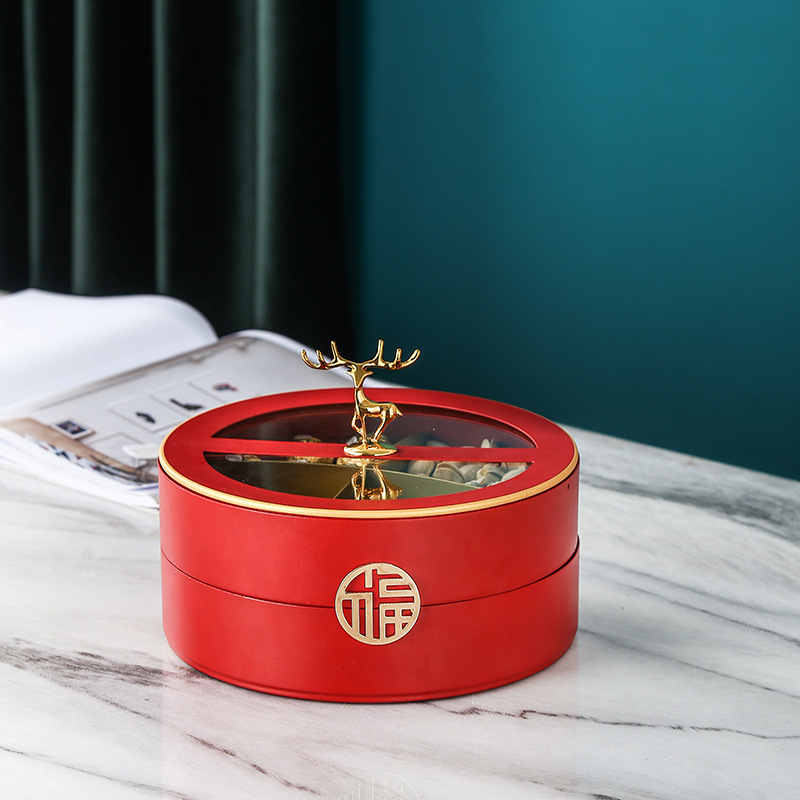 Hogar sala de estar Luz de lujo doble capa compartimiento giratorio fruta seca snack fruta placa té Mesa creativa boda dulces caja de almacenamiento