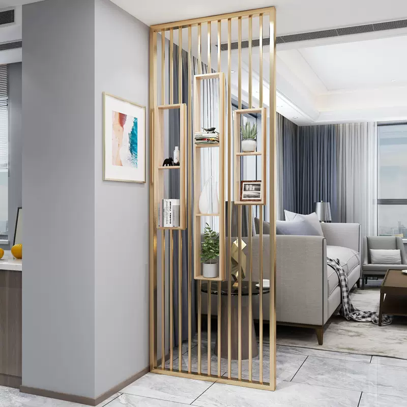 北欧轻奢屏风隔断简约创意入户玄关铁艺装饰架客餐厅置物架镂空墙
