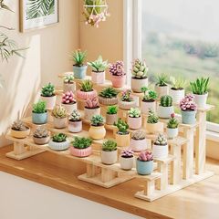 無垢材の出窓デスクトップ多肉植物フラワーシェルフ屋内家庭用多層はしご植木鉢ラックバルコニー収納ラックディスプレイラック