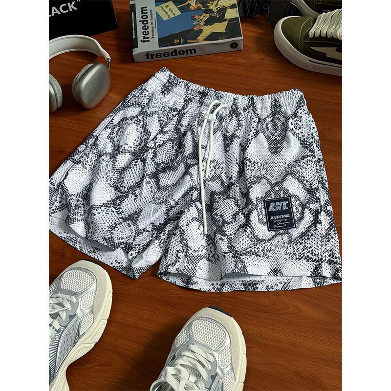 Men's snake print sports shorts for summer outdoor wear, fitness, running, training pants, American-style basketball shorts for students Men's snake print sports shorts for summer outdoor wear, fitness, running, training pants, American-style basketball shorts for students