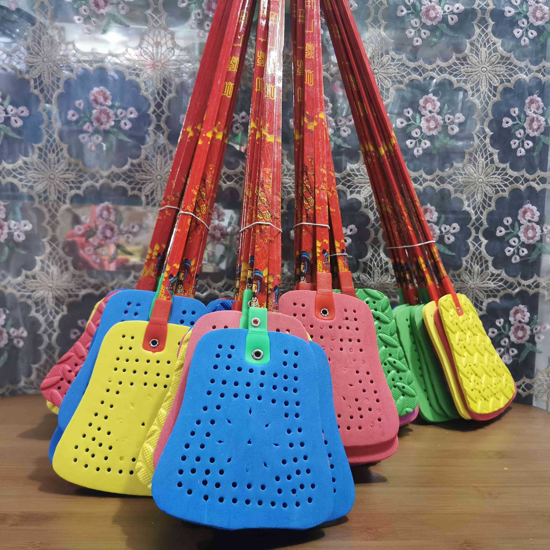 Self produced and self sold thickened foam head lengthened bamboo rod fly swatter 002 fly swatter for household food store fly swatter