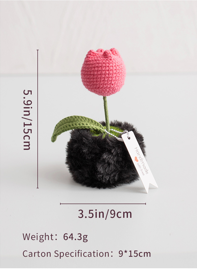 Handcrafted artificial flower ornaments, tulip crocheted potted plants, knitted woolen flowers, as bouquet gifts for elders and friends pic 2