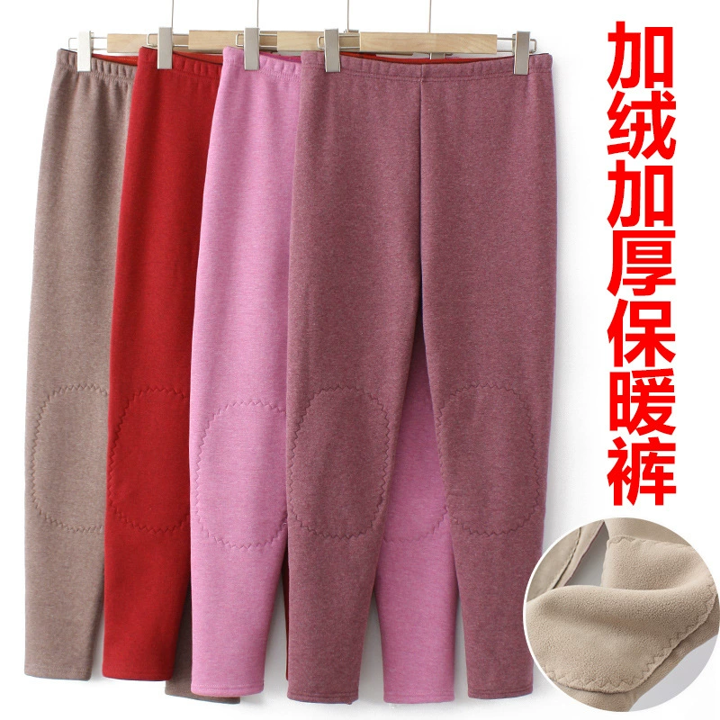 Зимние теплые брюки для мам, женские утолщенные наколенники на флисовой подкладке, леггинсы с высокой талией, для среднего возраста, Лонгслив для бабушек, хлопковые брюки для среднего и пожилого возраста