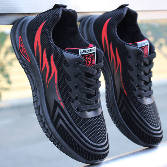 Men's Casual Shoes Cross-border Foreign Trade Men's Shoes Soft Sole Non-slip Running Shoes Black Leather Men's All-match Running sneaker