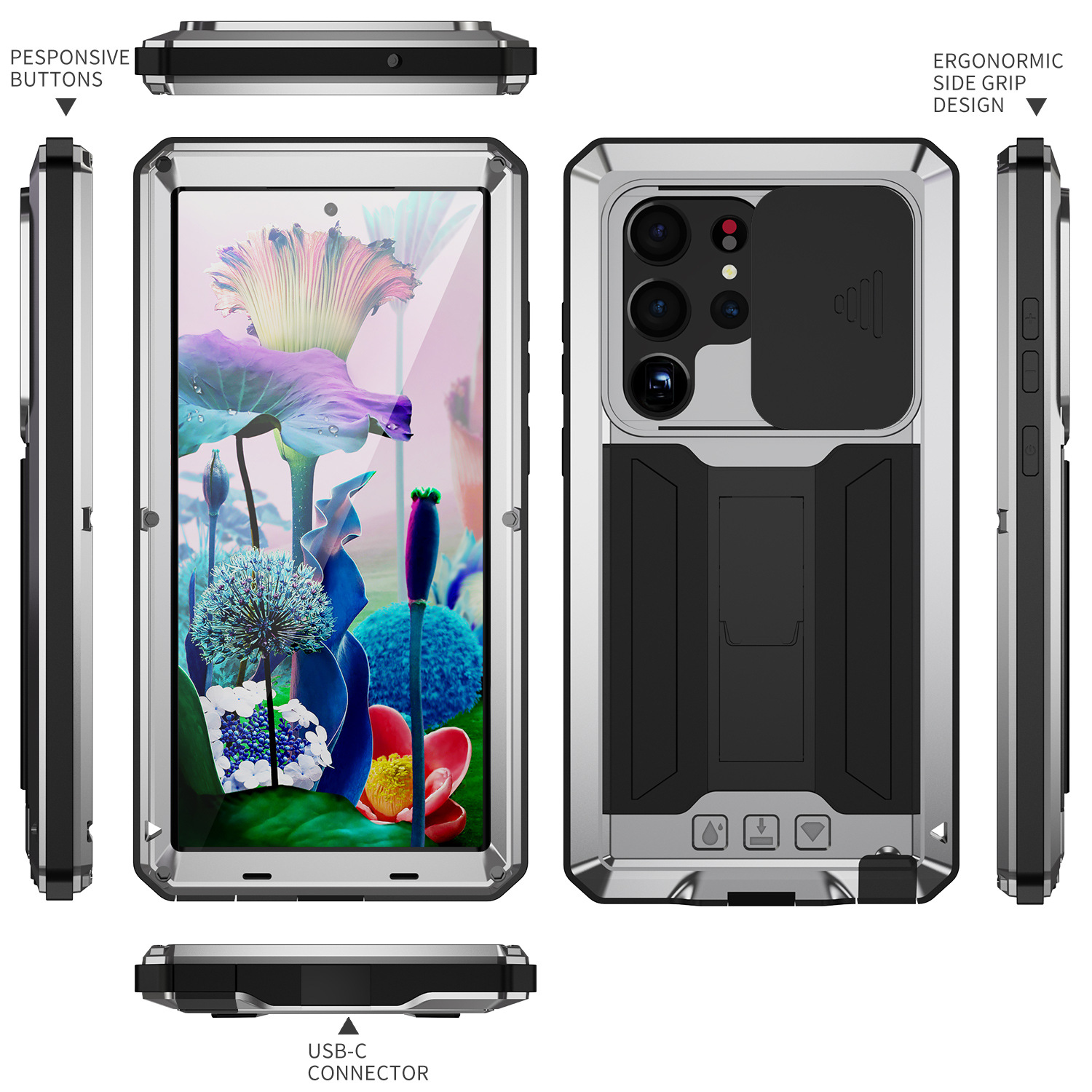 Adecuado para Samsung s24U soporte S25Ultra funda para teléfono anti-caída s23U funda protectora de silicona con todo incluido estilo explosivo transfronterizo