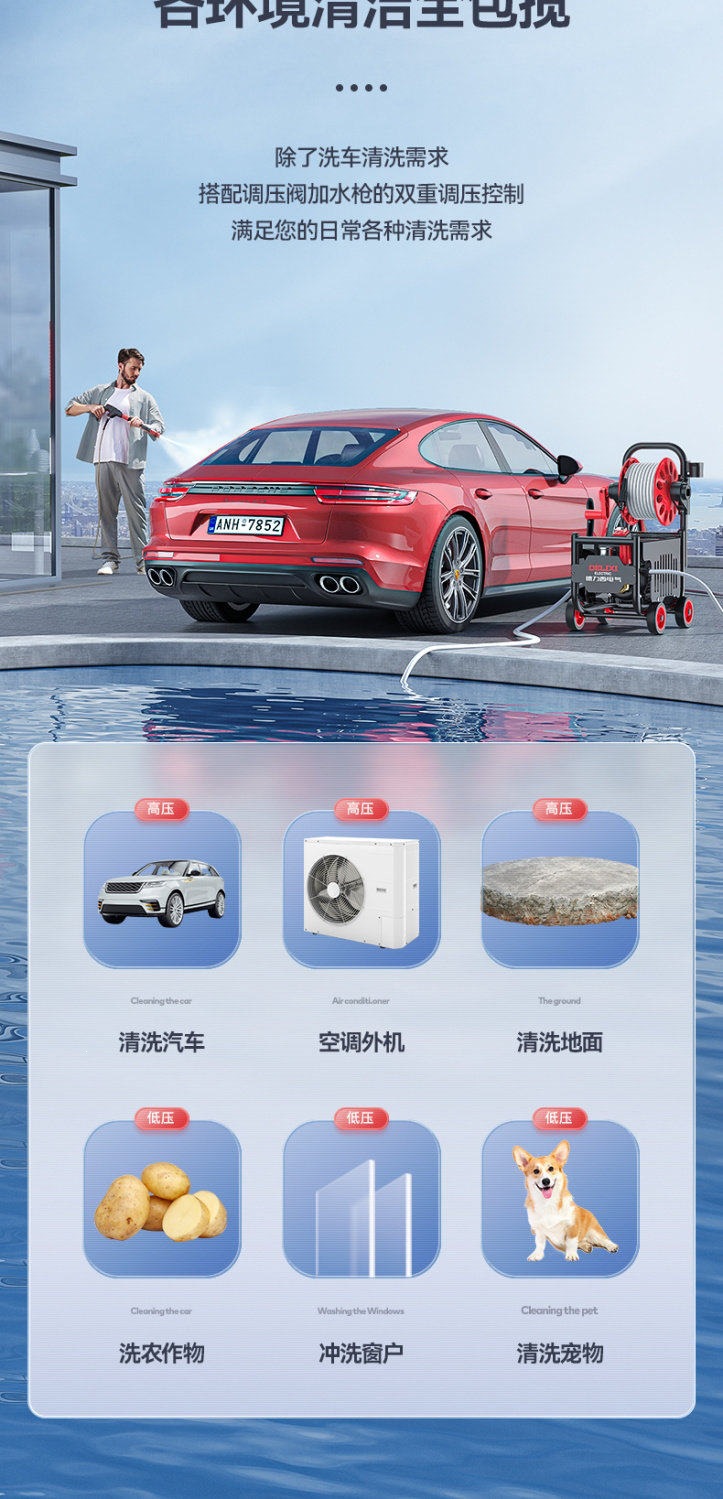Delixi Car Washing Machine, a Household 220V High-Pressure Water Pump, Powerful Car Washing Water Gun, Strong Car Cleaning Tool