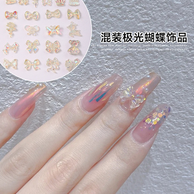 Trendy Bowknot Nail Art Accessories Hot-Selling Aurora Bear Ice-Transparent Iridescent Japanese-Style Bow DIY Nail Decorations Trendy Bowknot Nail Art Accessories Hot-Selling Aurora Bear Ice-Transparent Iridescent Japanese-Style Bow DIY Nail Decorations