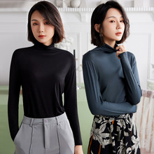 莫代尔打底衫长袖t恤女秋冬新款半高领大码修身内搭纯色薄款上衣