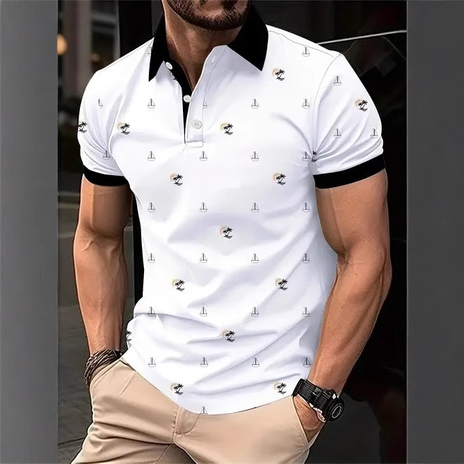 2025 nuevo estilo europeo y americano comercio exterior ocio todo fósforo moda alta calidad estampado 3d manga corta camisa POLO MB13