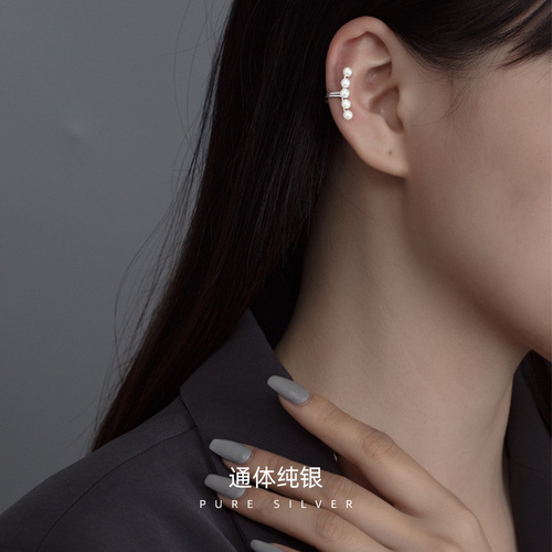 S925 silver Xiaoshe Song Jia's same ear bone clip for women's summer non-pierced ear clip  new pearl earrings