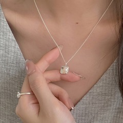 S925純銀方形天然淡水真珠ネックレス女ins軽贅沢高級感小衆デザイン鎖骨鎖女
