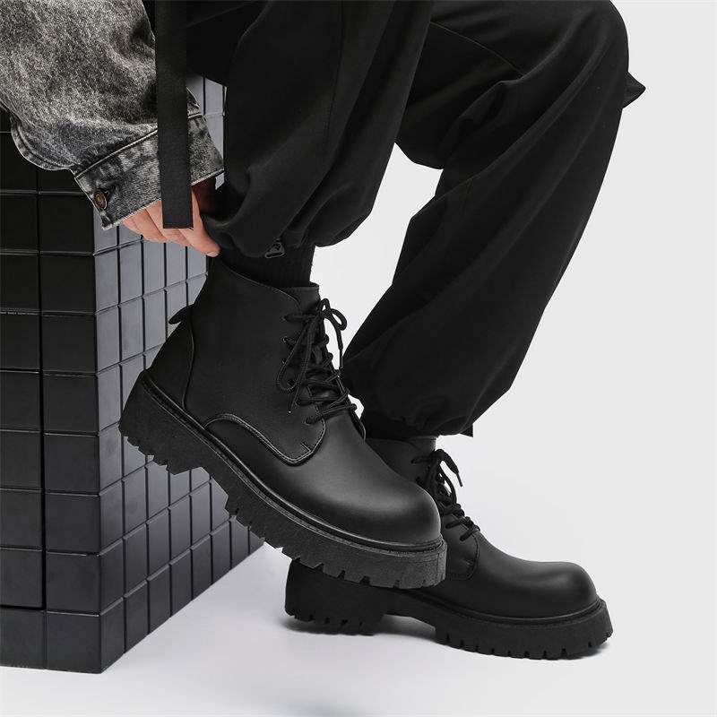 ShoeVault Derby Big Toe Martin Boots High Top British Hong Kong Style Hommes Semelle Épaisse Cuir Noir Nouvelle Hauteur Augmentant Travail_voghion.com