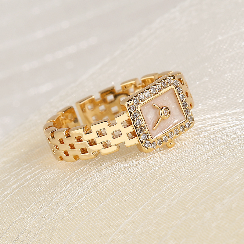 Fashion Geometric Copper Patchwork Rhinestones Rings 1 Piece