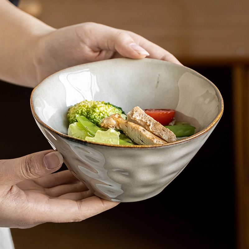 Tazón de arroz retro, tazón de fideos, tazón de vajilla de alto valor facial, tazón de cerámica, tazón de fideos doméstico, tazón de sopa, tazón de Douga, tazón pequeño al por mayor