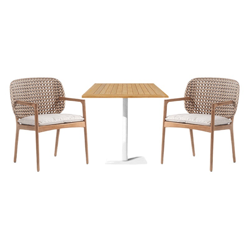 Silla de comedor de ratán al aire libre Mesa de comedor de teca nórdica y silla protector solar anticorrosión Muebles de Villa Silla de ratán al aire libre Balcón Oficina de ventas