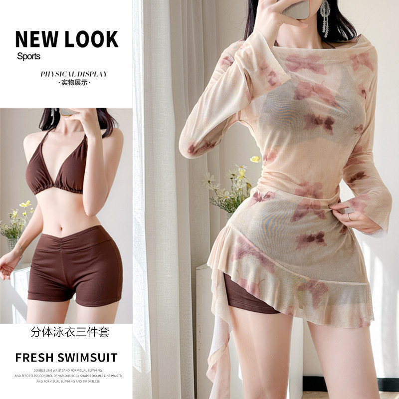 Trajes de baño femeninos bikini bikini de manga larga spa blusa conservadora de vacaciones nuevos trajes de baño