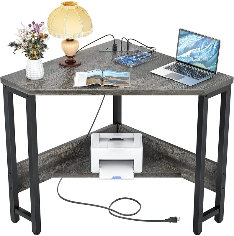Home Office Corner Desk with Outlet Small Space Computer Desk with USB Ports Triangle Desk Bedroom Home Office Corner Desk with Outlet Small Space Computer Desk with USB Ports Triangle Desk Bedroom