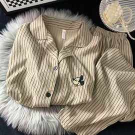 条纹米奇睡衣女云朵棉春秋长袖日系少女宽松高中初中生大童家居服