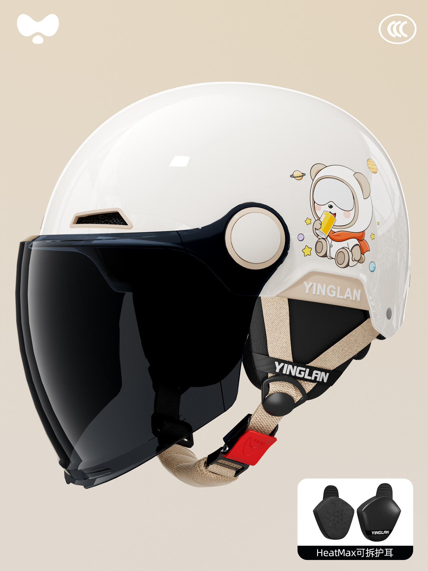 Universal 3C Certified | Universal Motosiklet kaskı (dəbilqə) - 3c-space-bear-sunscreen-long-mirror-four-seasons-detachable-one-size