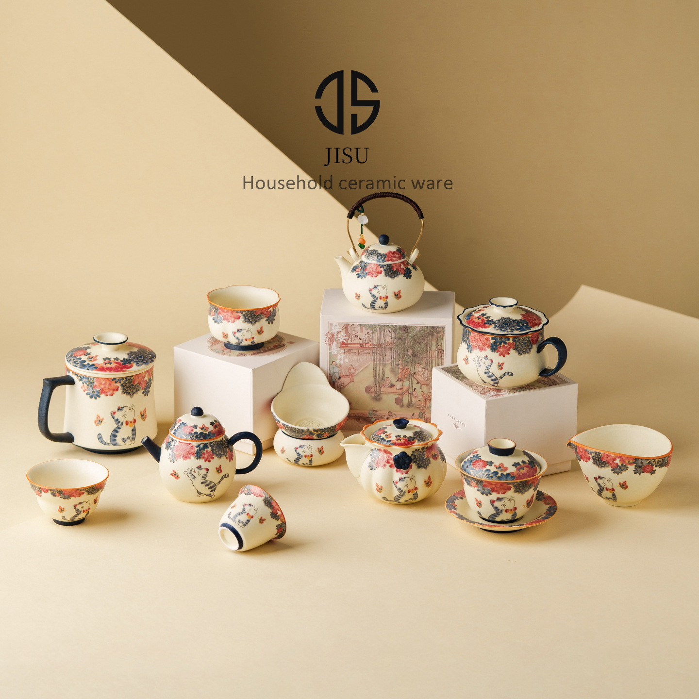 Taza de té de cerámica blanca de mineral de roca mariposa amor de flores gatos taza maestro taza personal especial kung fu juego de té