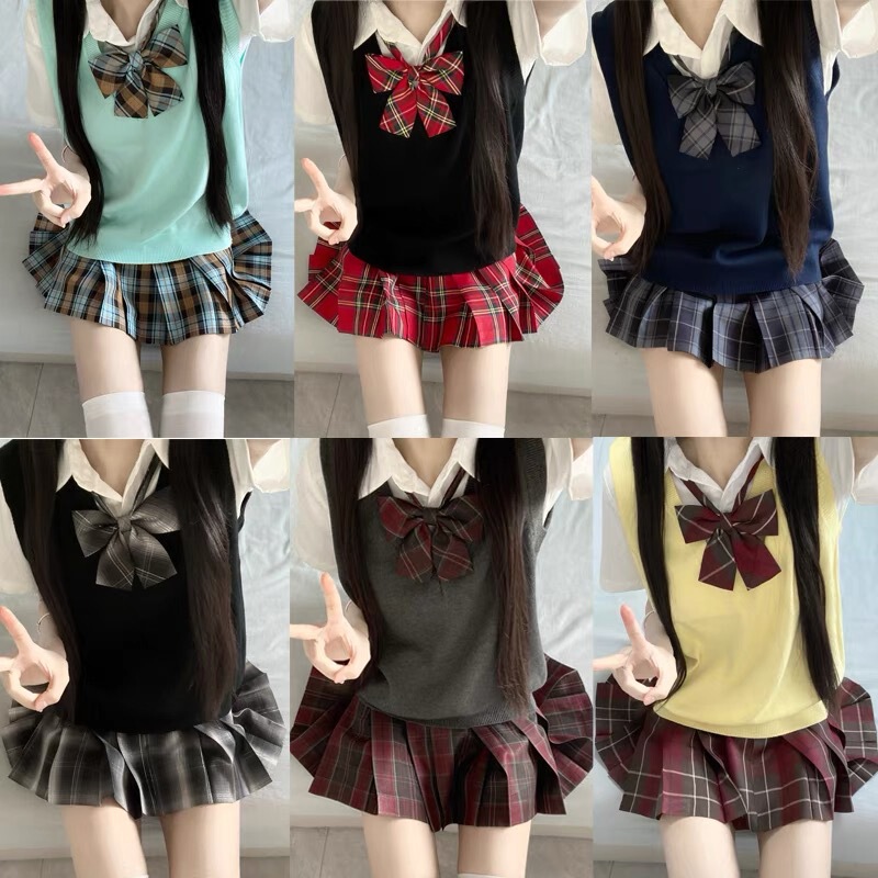 Japanese-Style College Jk Uniform Set for Female Students, Kyushu Vest Basic Shirt Pleated Skirt Complete Set