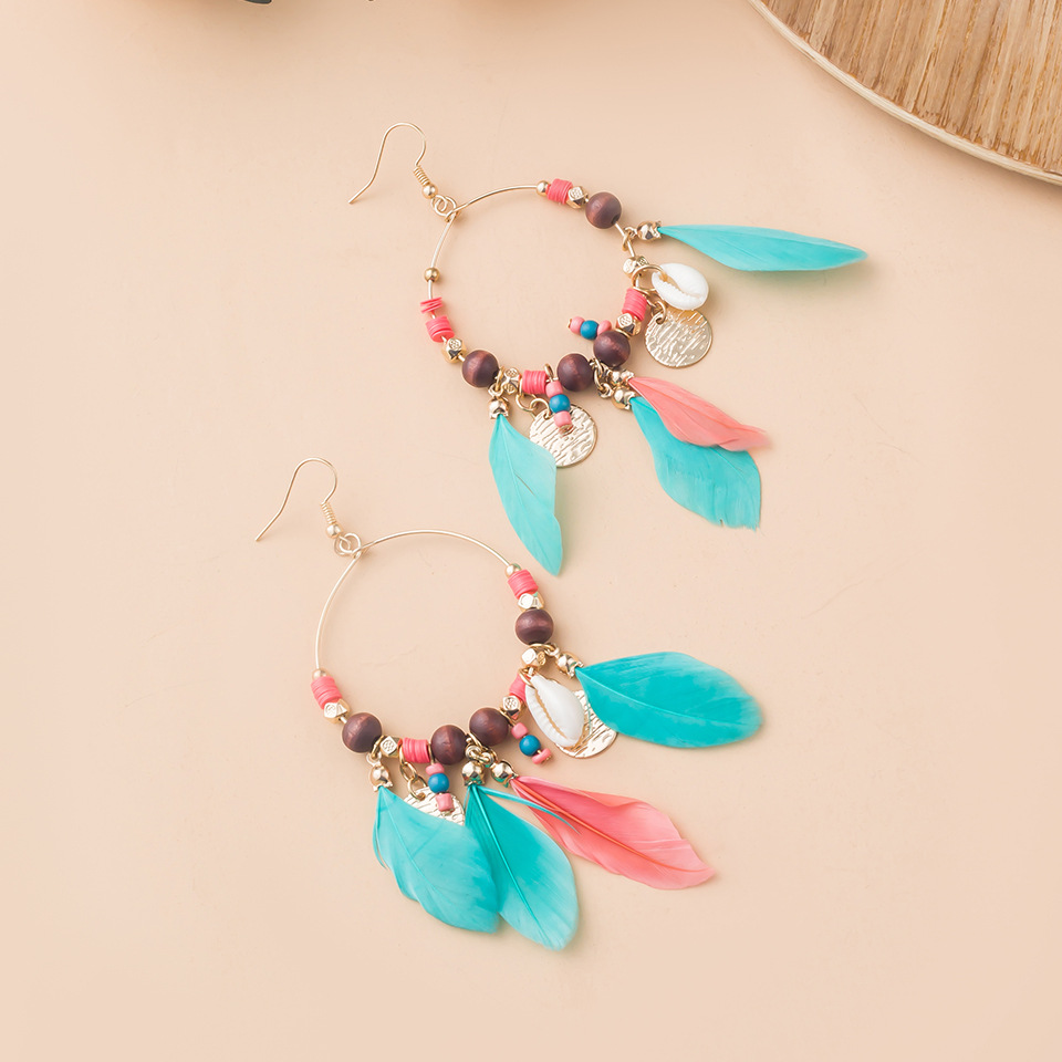 nihaojewelry bohemian ethnic style feather tassel earrings wholesale jewelrypicture2