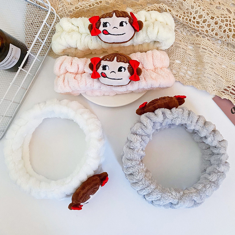 Coreano de dibujos animados niña felpa muñeca pelo banda cara lavado diadema coral terciopelo lindo diadema fábrica suministro directo accesorios para el cabello