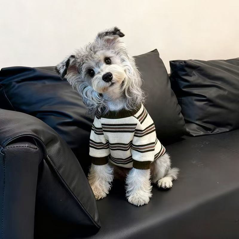 Cross-border striped dog clothes, warm sweater for Schnauzers, Teddy dogs, and Bichon Frises, round-neck sweatshirt, two-legged outfit for small and medium-sized dogs, trendy and stylish