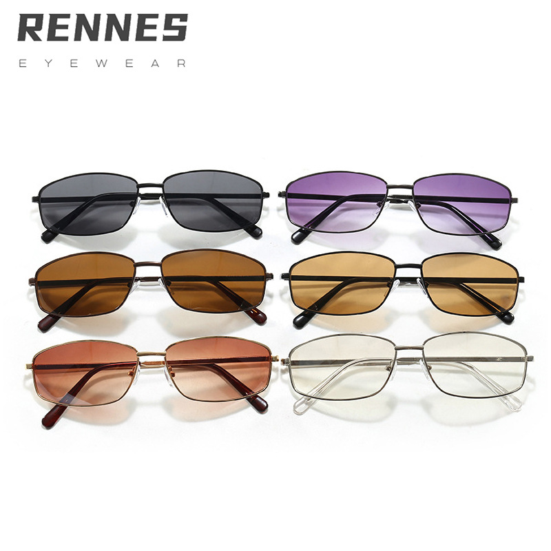 Nueva moda, tendencia de metal, gafas de sol rectangulares retro, personalidad europea y americana, gafas de sol para exteriores de alta gama