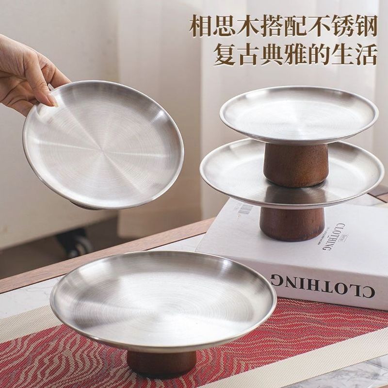 New Chinese-style living room snack and fruit display tray, stainless steel high-footed tray, cake and candy tray, party fruit plate New Chinese-style living room snack and fruit display tray, stainless steel high-footed tray, cake and candy tray, party fruit plate