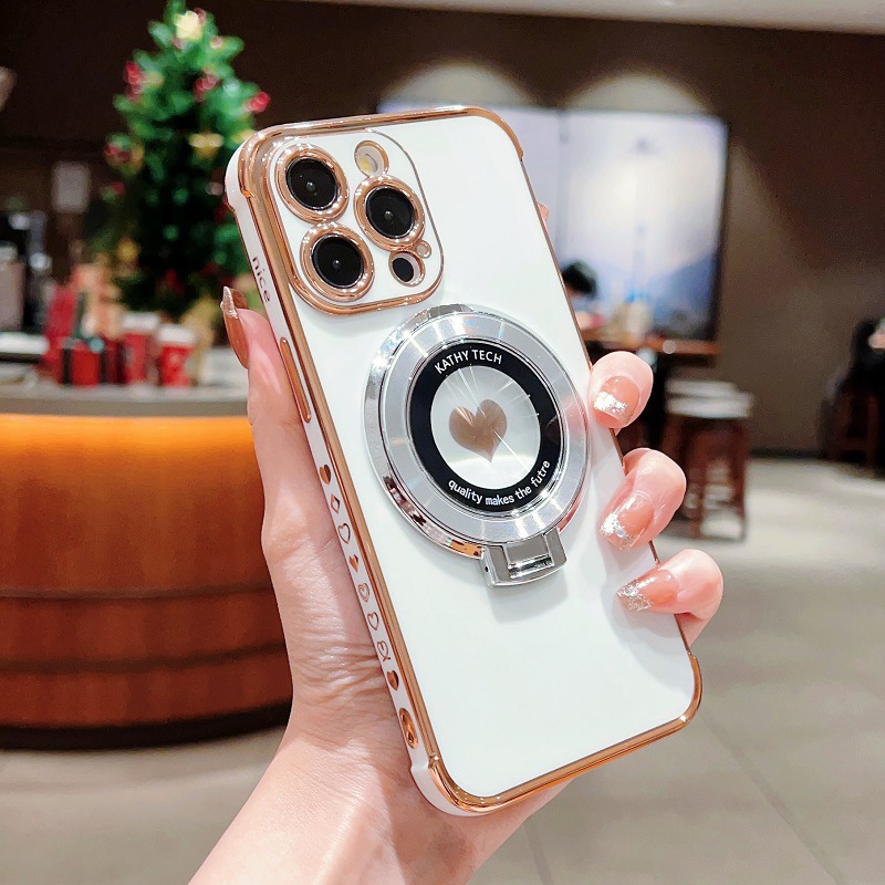 Magnetic electrodeposición amor con soporte para iPhone18Promax caso de teléfono 18 manzana 17 juegos suave 16 a prueba de caídas