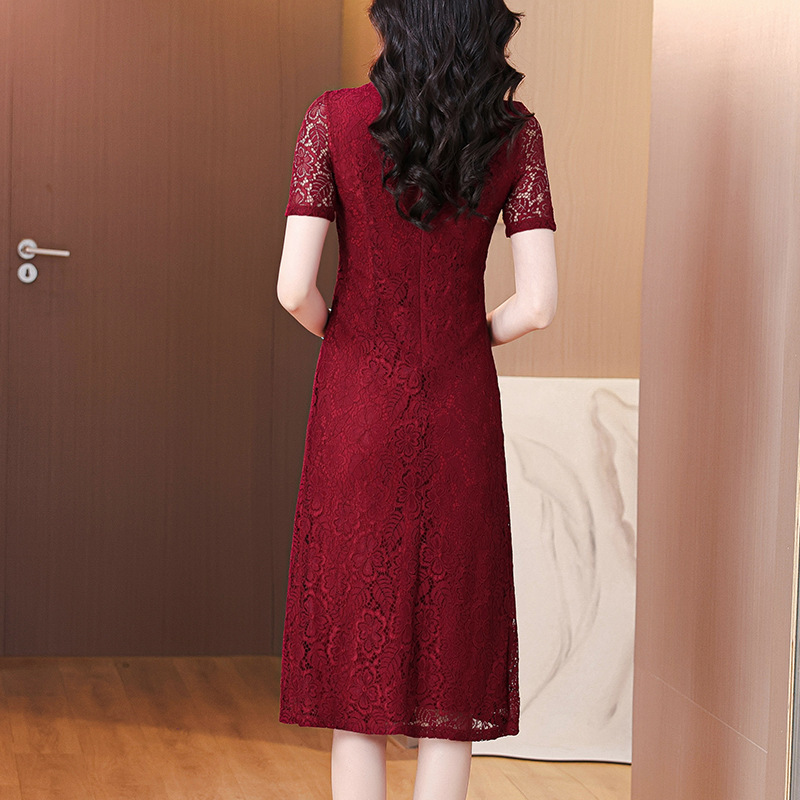nrm7016红色喜婆婆婚宴旗袍礼服2025夏季新款蕾丝复古洋气连衣裙|undefined