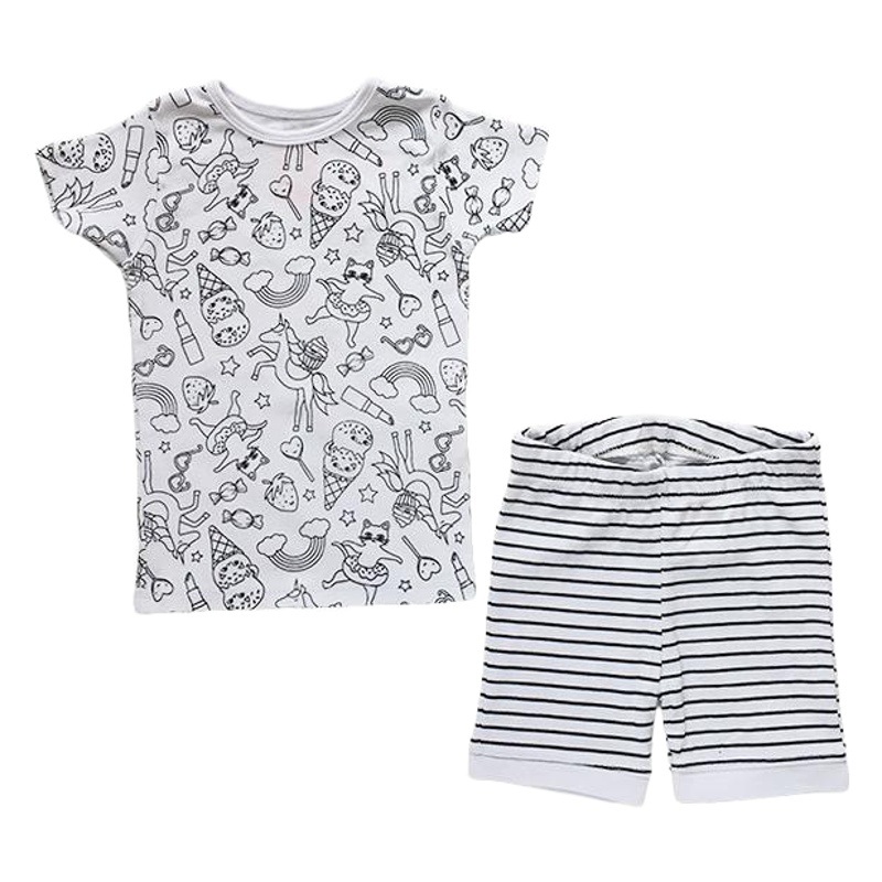 SQ-524 summer new cot girls heart full print short sleeve shorts home clothes pajamas children's clothing wholesale