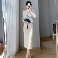 Новый стиль нового китайского стиля, улучшенное тонкое платье Cheongsam с длинными рукавами, женская осенне-зимняя облегающая длинная юбка с резьбой