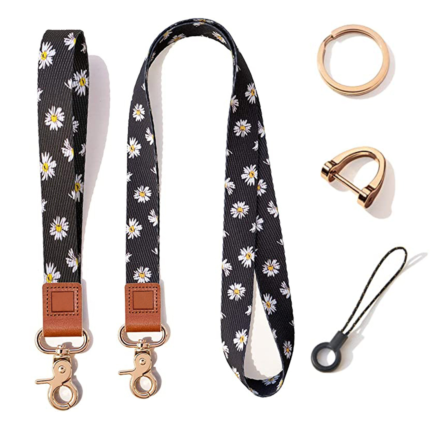 Venta caliente transfronteriza Nuevo poliéster engrosado geométrico estampado floral push teléfono móvil clave ID tarjeta titular cordón