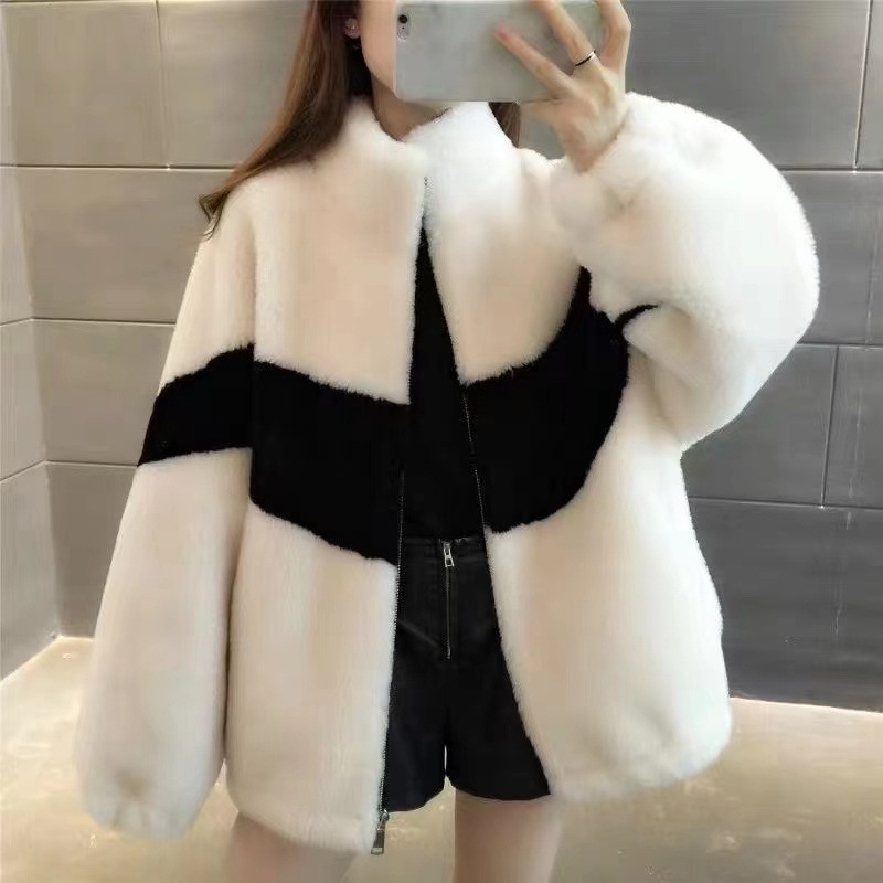 2023 Winter new thickened Western style faux Rabbit Fur Coat Women's lamb fur particles one-piece sweater