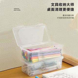 铅笔收纳盒大容量透明文具收纳盒笔筒装彩铅儿童蜡笔办公室储物盒