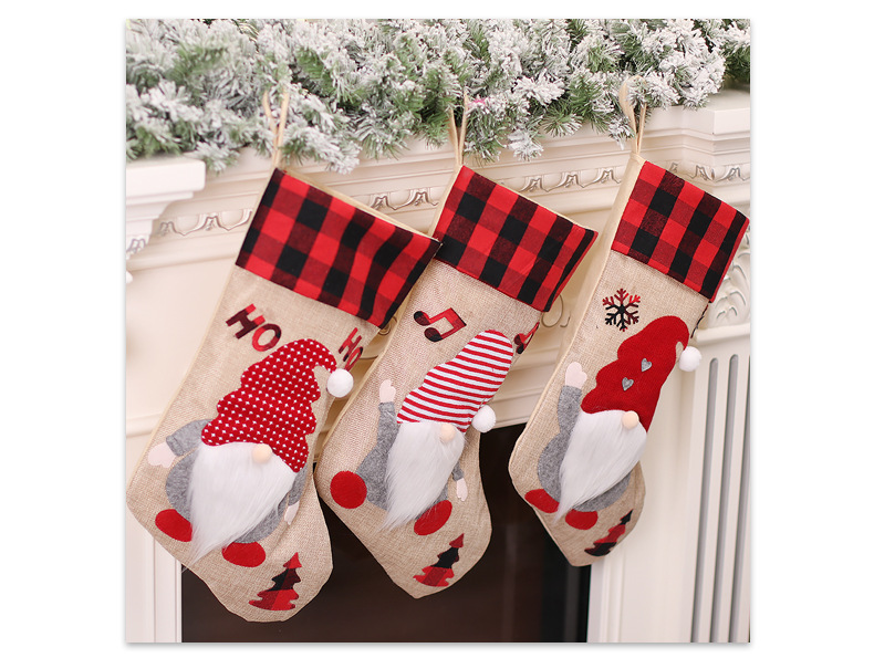 Christmas Stockings Plaid Santa Faceless Doll Tree Decorations_voghion.com