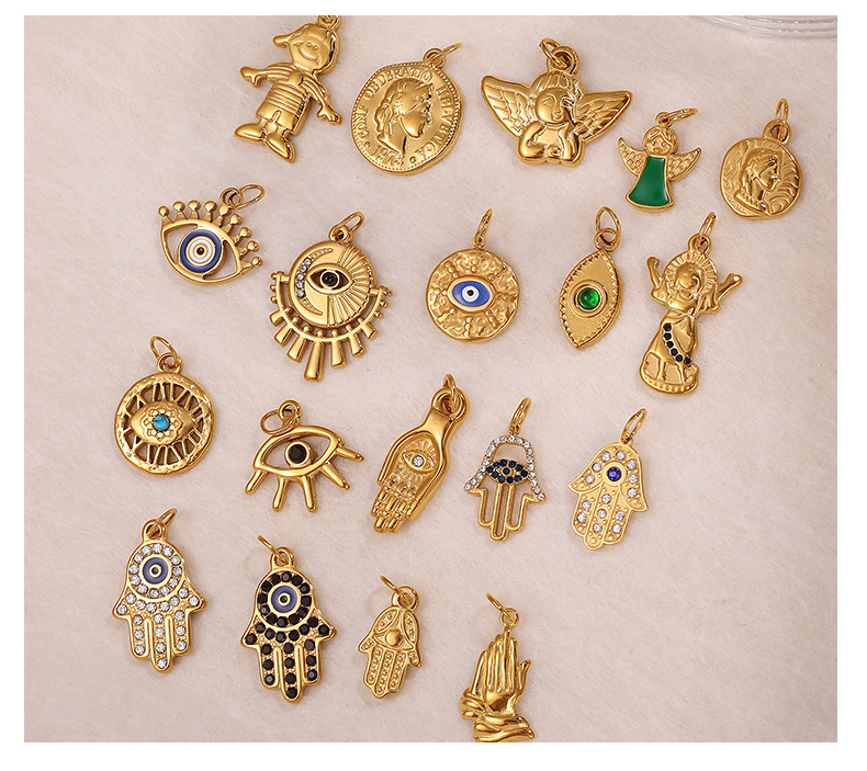 PVD Coated Gold Plating Process Pendant Jewelry Making Type 1 Piece 304 Stainless Steel PVD Coated Real Gold Plated Devil's Eye Hand Of Fatima Polished Pendant