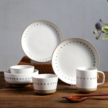 創意釉下彩陶瓷餐具簡約ins家用碗盤套裝馬克杯日式碗碟手繪盤子