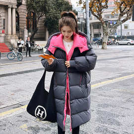 【雾中女孩】2025冬季新款四季青撞色感过膝灰色白鸭绒羽绒服