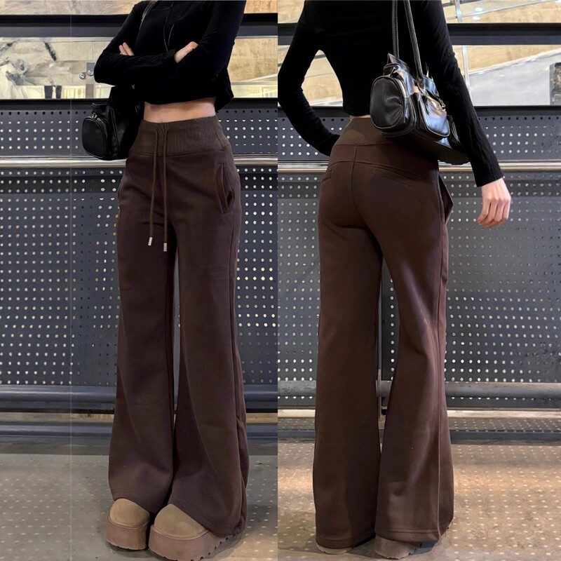 Micro-Flared Pants for Women, Autumn and Winter 2026 New Style, High-Waisted, Drapey, Slimming Sweatpants, Fleece-Lined, Thickened, Butt-Lifting Sports Pants